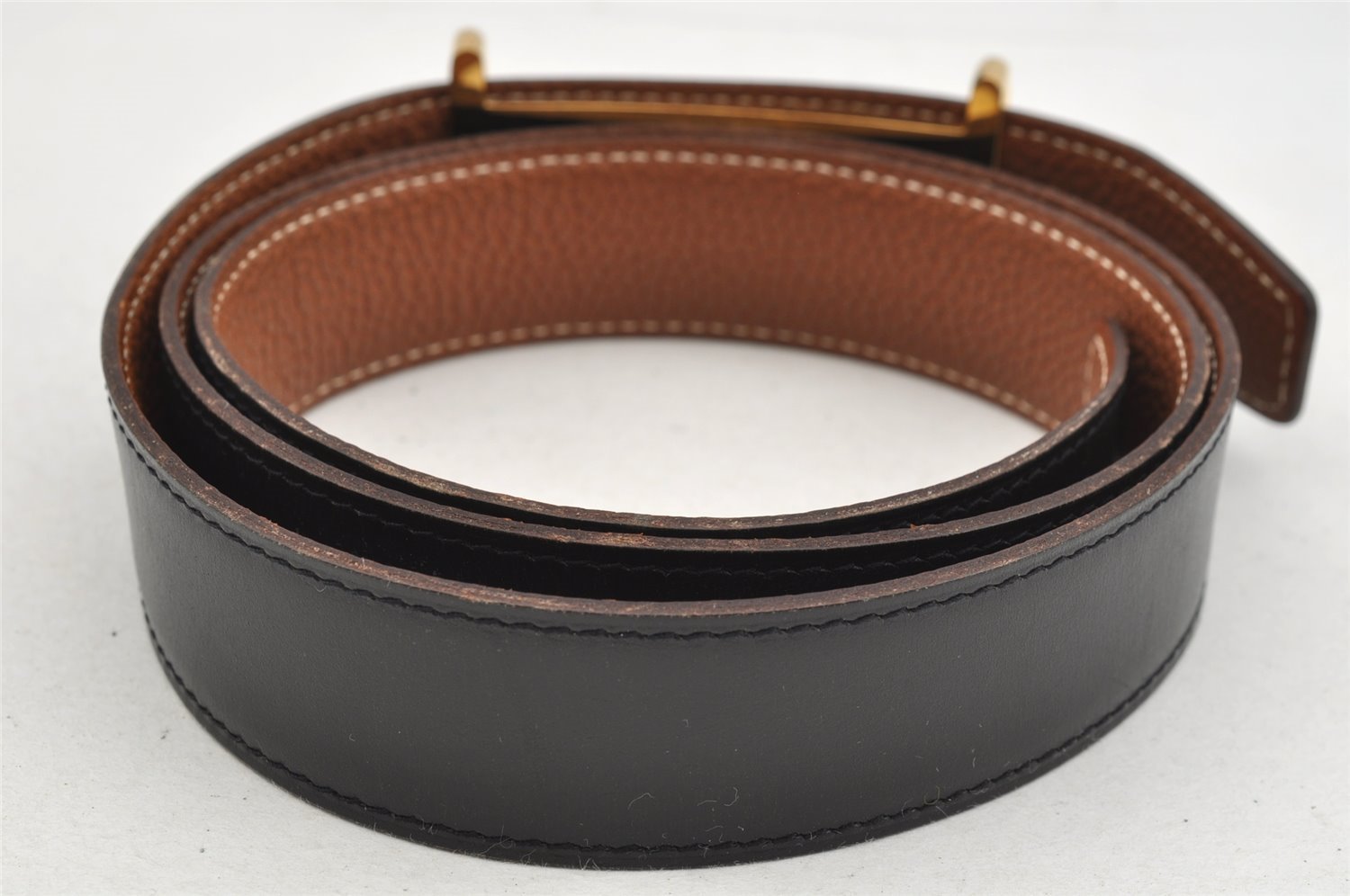 Authentic HERMES Leather Belt Reversible Size 95cm 37.4