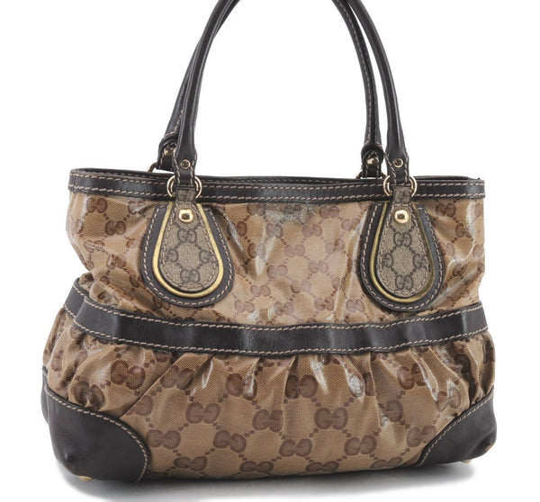 Authentic GUCCI GG Crystal Shoulder Tote Bag PVC Leather 223964 Brown 2307C