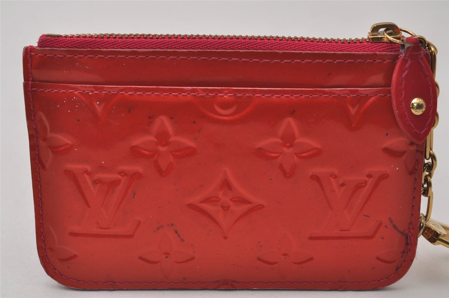 Authentic Louis Vuitton Vernis Pochette Cles NM Coin Purse Red M93637 LV 2309I