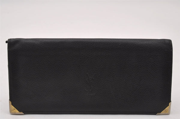 Authentic YVES SAINT LAURENT Vintage Long Wallet Purse Leather Black 2310I