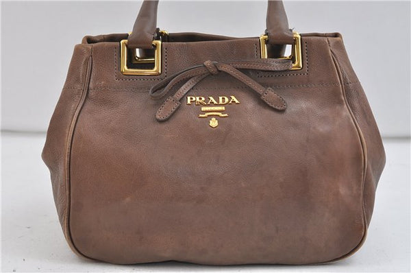 Authentic PRADA GLACE'CALF Leather 2Way Shoulder Hand Bag BN2245 Brown 2311D