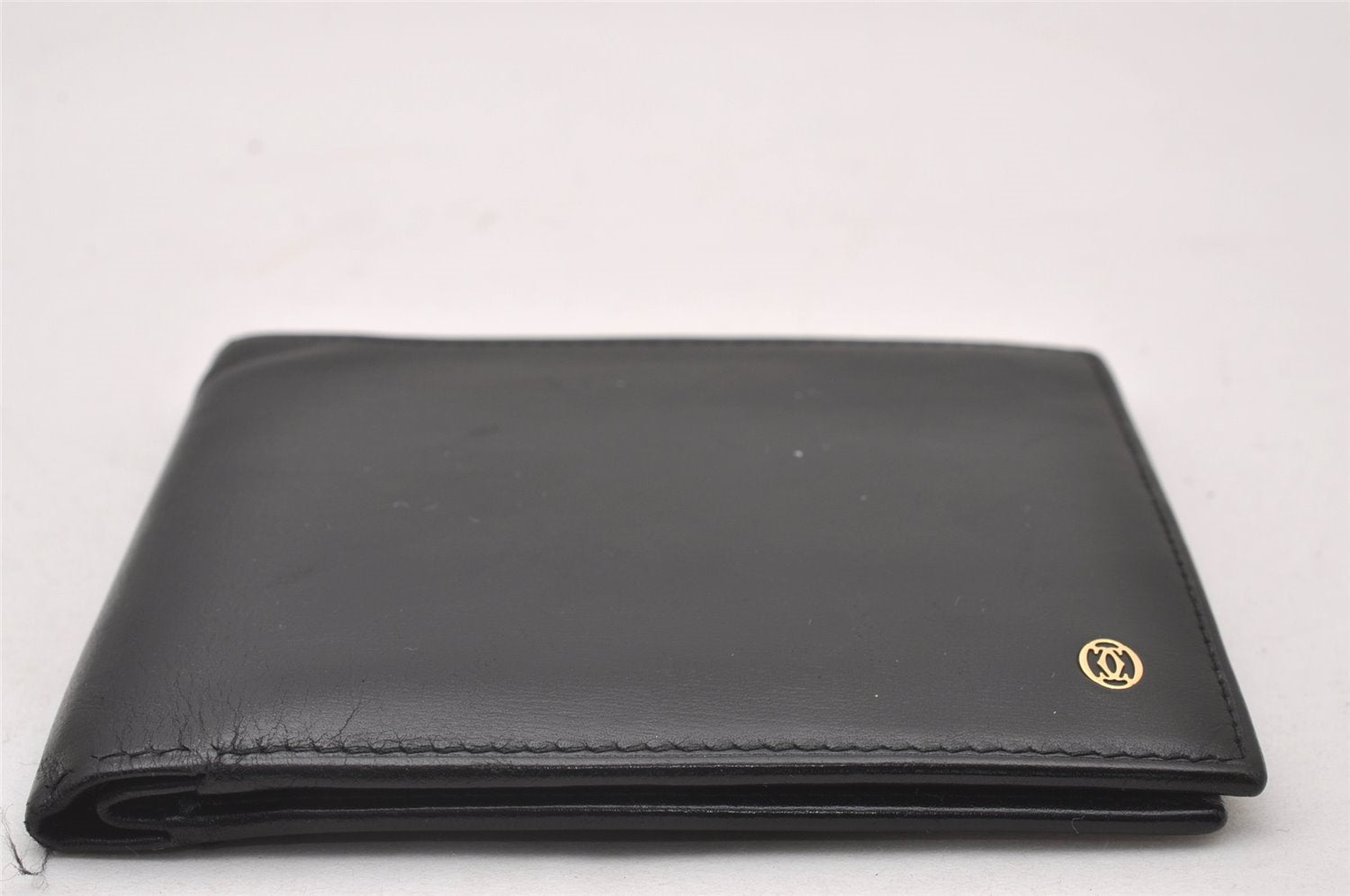 Authentic Cartier Pasha Vintage Bifold Wallet Purse Leather Black 2316I