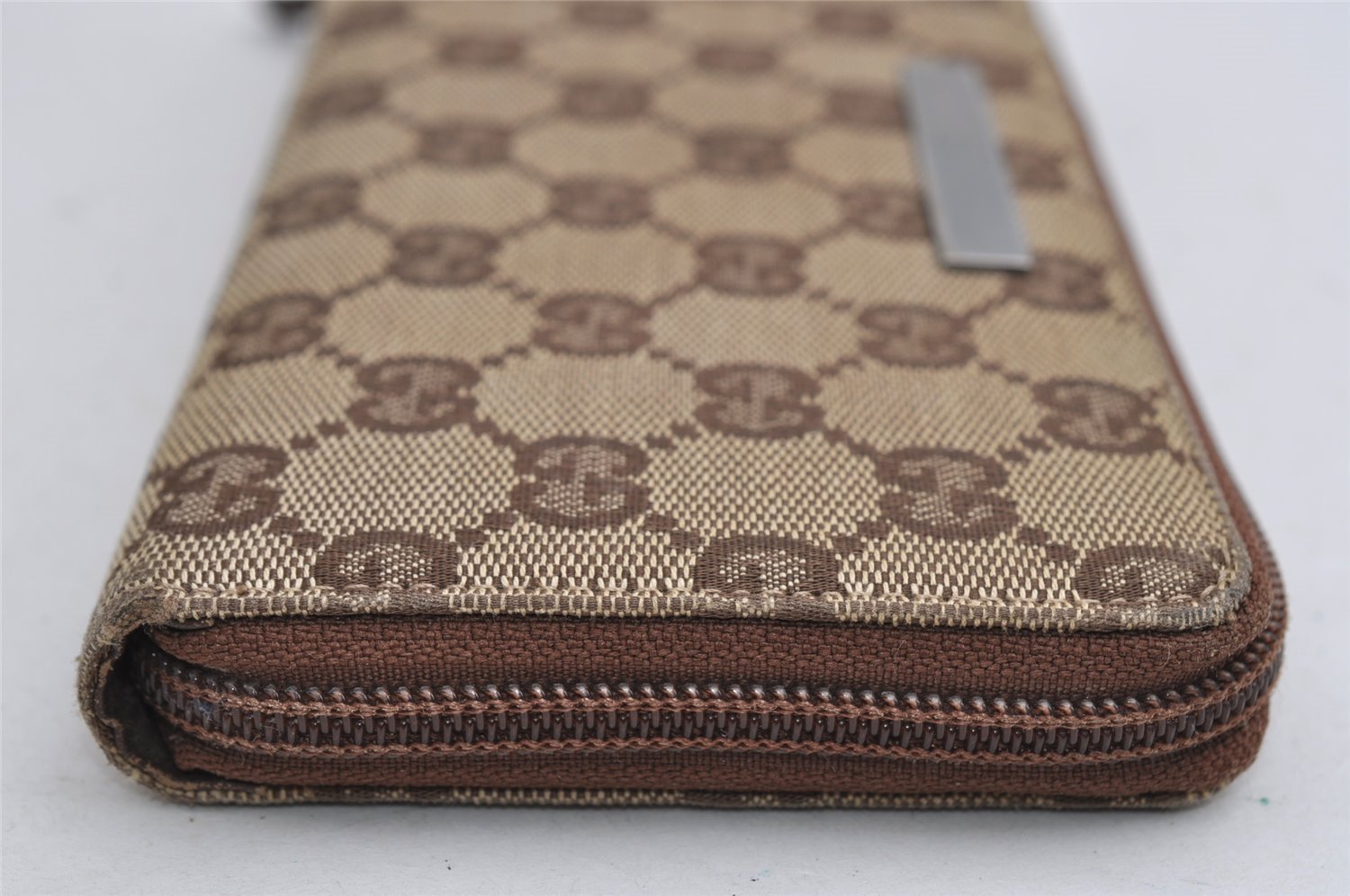 Authentic GUCCI Vintage Long Wallet Purse GG Canvas Leather Brown 2324I