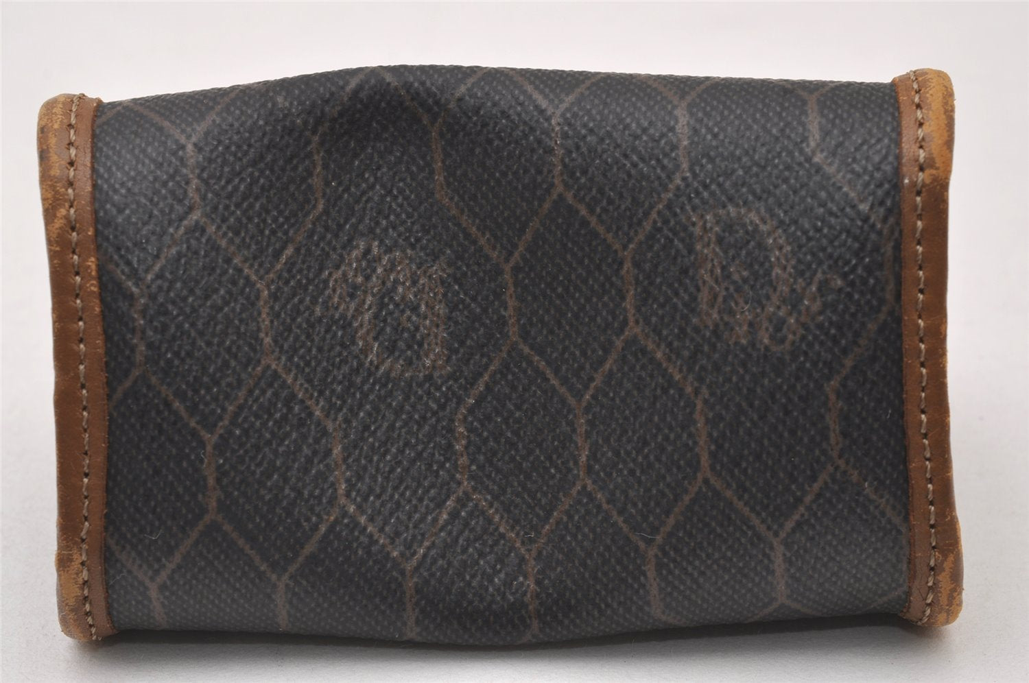 Authentic Christian Dior Honeycomb Coin Case Purse PVC Leather Black CD 2328I
