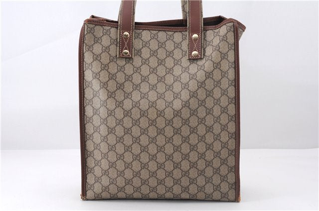 Authentic GUCCI Web Sherry Line Tote Bag GG PVC Leather 211135 Brown 2331F