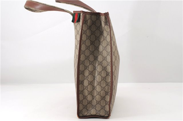Authentic GUCCI Web Sherry Line Tote Bag GG PVC Leather 211135 Brown 2331F