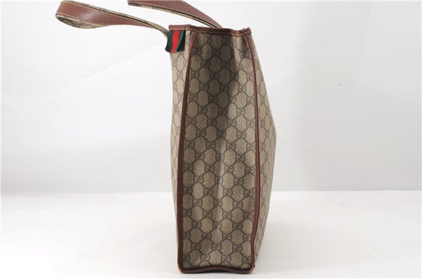 Authentic GUCCI Web Sherry Line Tote Bag GG PVC Leather 211135 Brown 2331F
