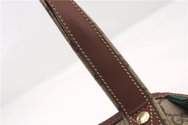 Authentic GUCCI Web Sherry Line Tote Bag GG PVC Leather 211135 Brown 2331F