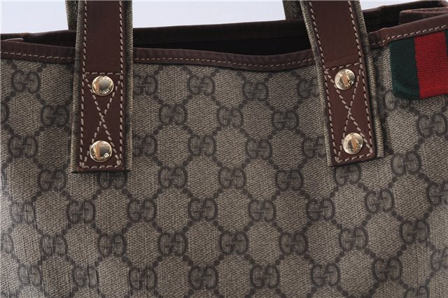 Authentic GUCCI Web Sherry Line Tote Bag GG PVC Leather 211135 Brown 2331F
