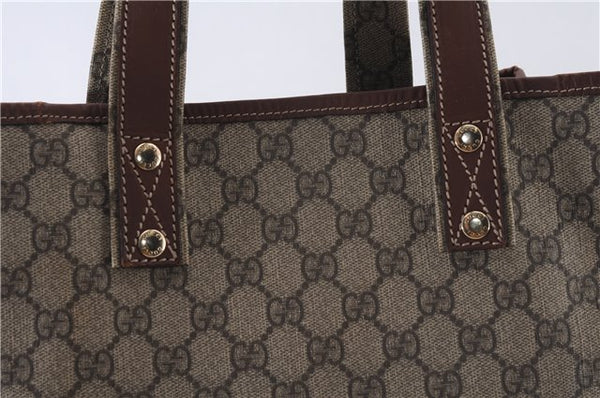 Authentic GUCCI Web Sherry Line Tote Bag GG PVC Leather 211135 Brown 2331F