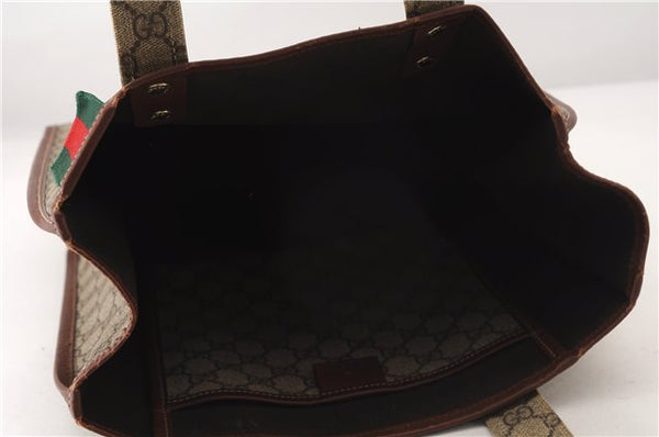 Authentic GUCCI Web Sherry Line Tote Bag GG PVC Leather 211135 Brown 2331F
