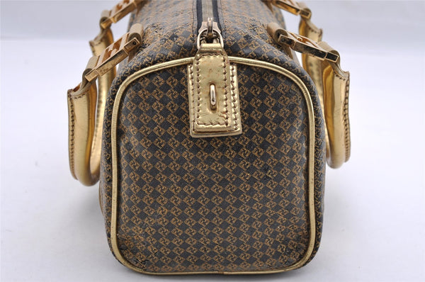 Authentic FENDI Zucchino Hand Boston Bag Purse PVC Leather Gold Black 2335I