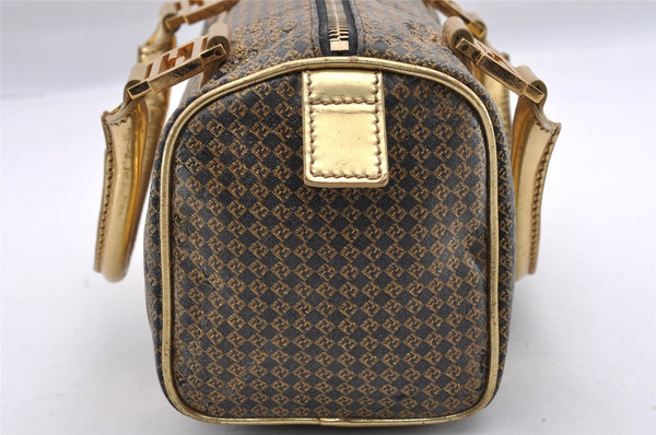 Authentic FENDI Zucchino Hand Boston Bag Purse PVC Leather Gold Black 2335I