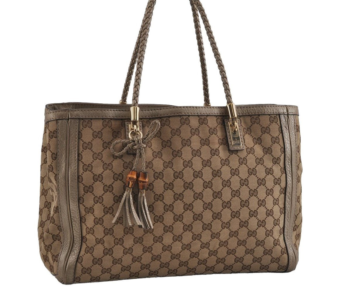 Authentic GUCCI Bamboo Bella Shoulder Bag GG Canvas Leather 269945 Brown 2336I