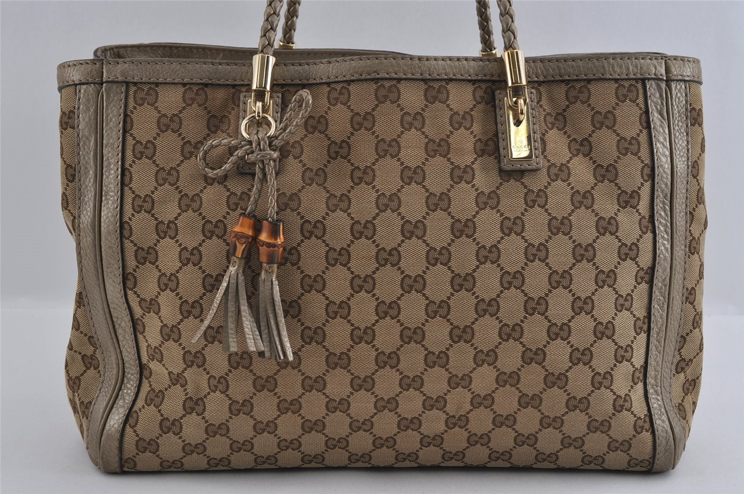 Authentic GUCCI Bamboo Bella Shoulder Bag GG Canvas Leather 269945 Brown 2336I