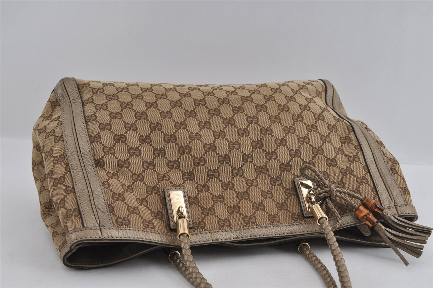 Authentic GUCCI Bamboo Bella Shoulder Bag GG Canvas Leather 269945 Brown 2336I