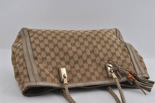 Authentic GUCCI Bamboo Bella Shoulder Bag GG Canvas Leather 269945 Brown 2336I