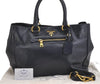 Authentic PRADA SOFT CALF Leather 2Way Shoulder Tote Bag BN2103 Navy Blue 2337I