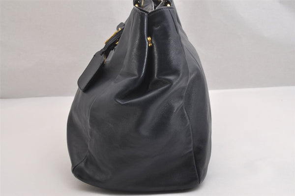 Authentic PRADA SOFT CALF Leather 2Way Shoulder Tote Bag BN2103 Navy Blue 2337I