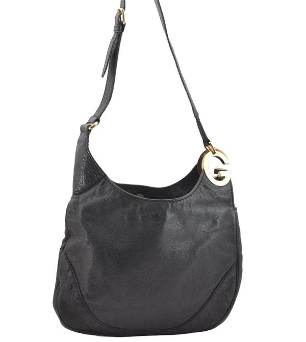 Authentic GUCCI Guccissima Charlotte Shoulder Bag GG Leather 203503 Black 2340I