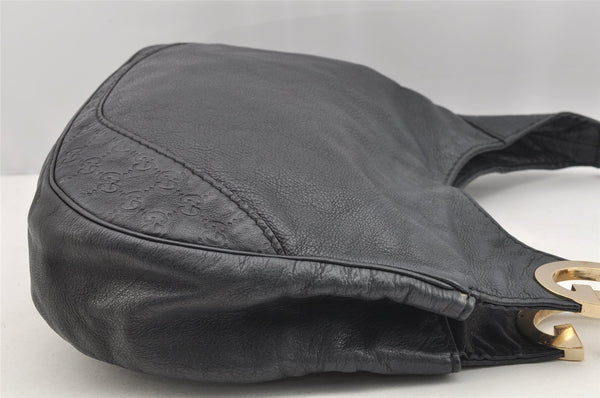 Authentic GUCCI Guccissima Charlotte Shoulder Bag GG Leather 203503 Black 2340I