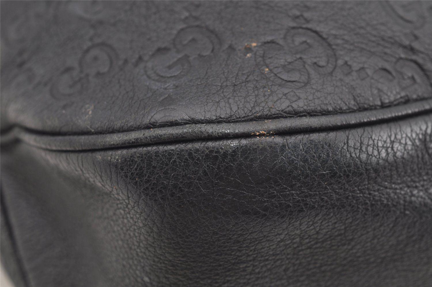 Authentic GUCCI Guccissima Charlotte Shoulder Bag GG Leather 203503 Black 2340I