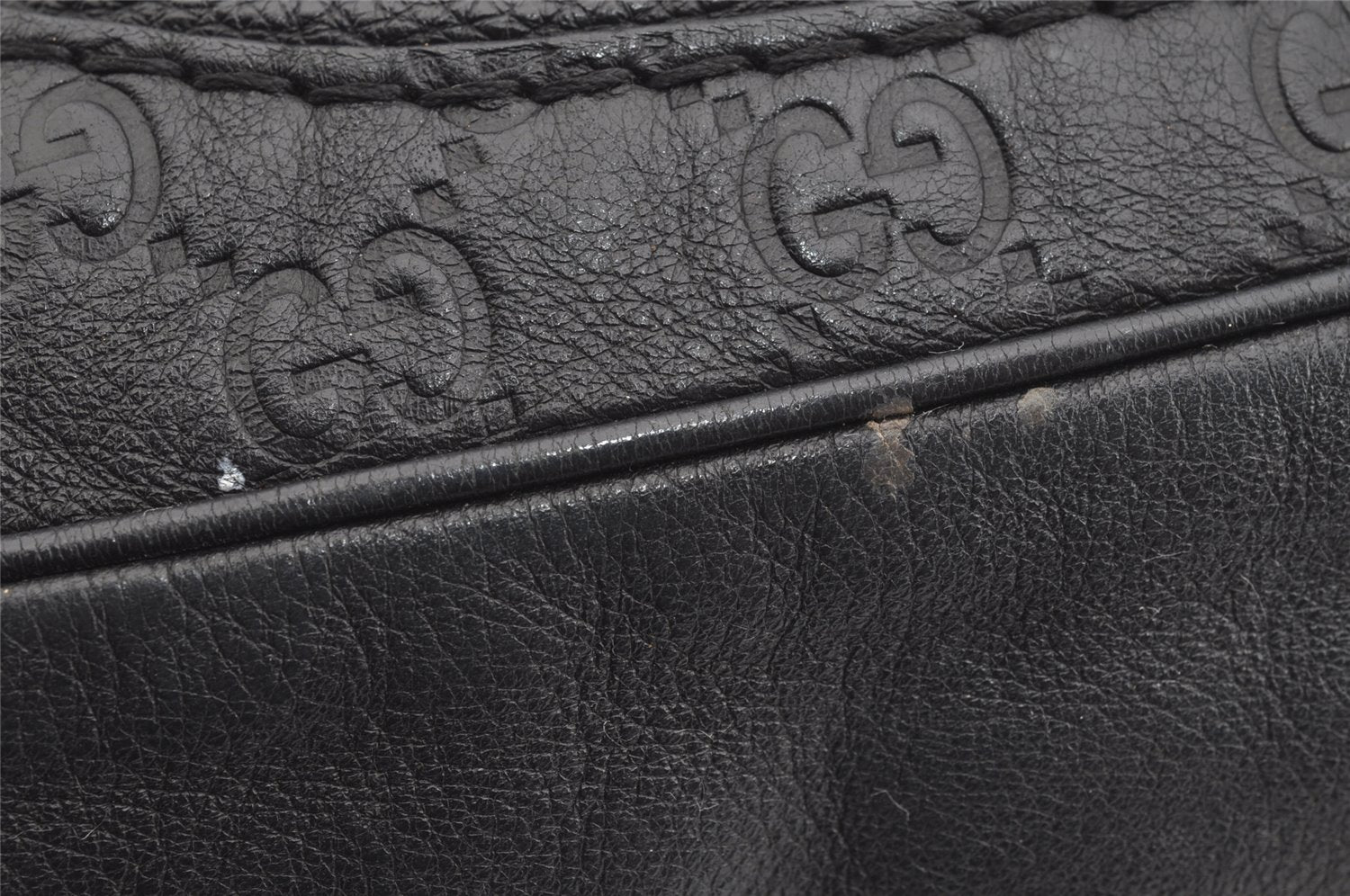 Authentic GUCCI Guccissima Charlotte Shoulder Bag GG Leather 203503 Black 2340I