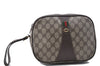 Authentic GUCCI Web Sherry Line Clutch Hand Bag Purse GG PVC Leather Brown 2343D