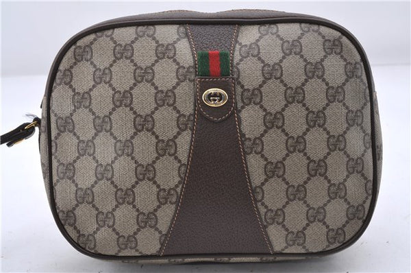 Authentic GUCCI Web Sherry Line Clutch Hand Bag Purse GG PVC Leather Brown 2343D