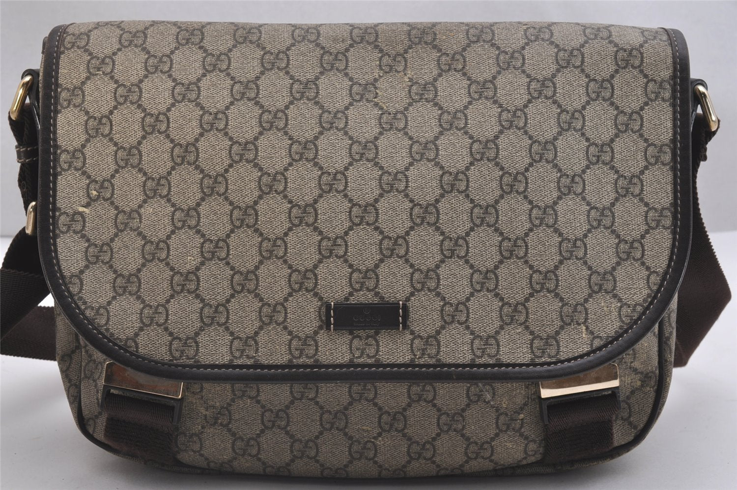 Authentic GUCCI Shoulder Cross Body Bag GG PVC Leather 201732 Brown 2343I