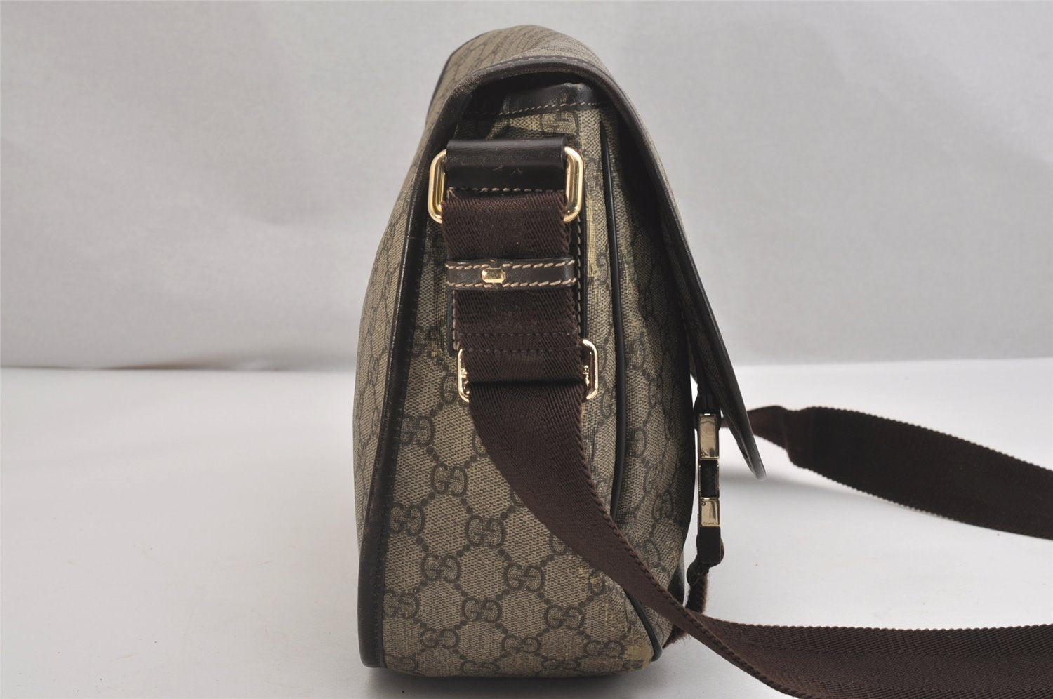 Authentic GUCCI Shoulder Cross Body Bag GG PVC Leather 201732 Brown 2343I