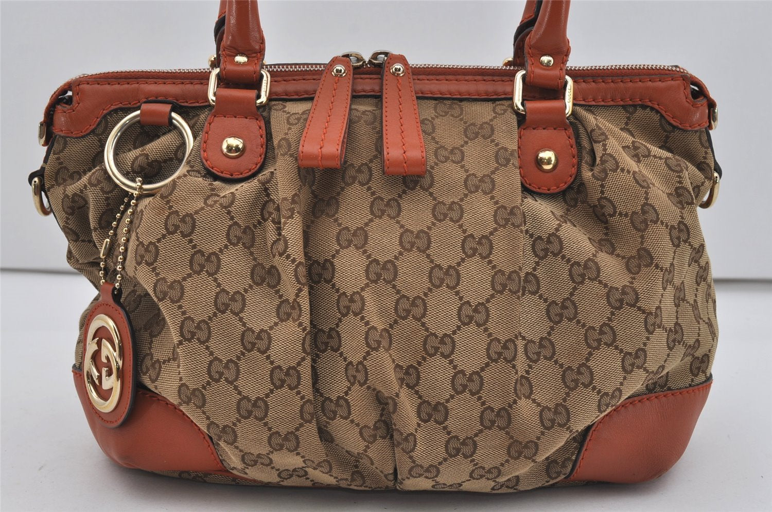 Authentic GUCCI Sukey 2Way Tote Hand Bag GG Canvas Leather 247902 Brown 2344I