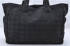 Authentic CHANEL New Travel Line Shoulder Tote Bag Nylon Leather Black 2345D