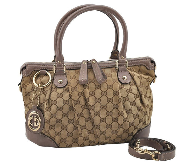 Authentic GUCCI Sukey 2Way Tote Hand Bag GG Canvas Leather 247902 Brown 2345I