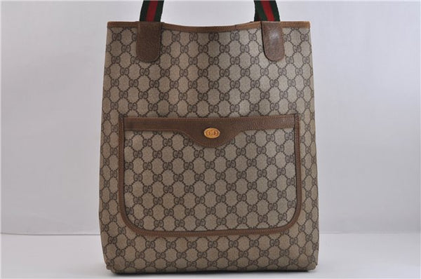 Authentic GUCCI Web Sherry Line Shoulder Tote Bag GG PVC Leather Brown 2348D