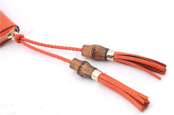 Authentic GUCCI Bamboo Tassel Clutch Hand Bag Purse Leather 449652 Orange 2348E