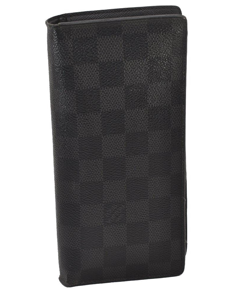 Authentic Louis Vuitton Damier Graphite Portefeuille Brazza N62665 Wallet 2348I