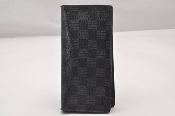 Authentic Louis Vuitton Damier Graphite Portefeuille Brazza N62665 Wallet 2348I