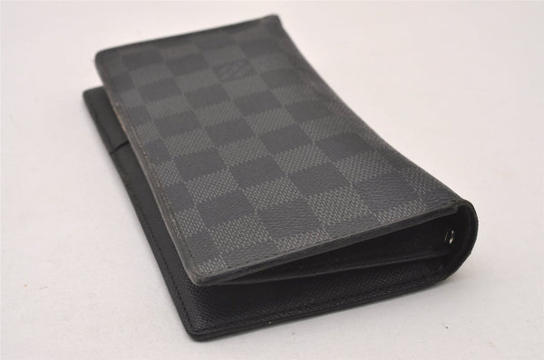 Authentic Louis Vuitton Damier Graphite Portefeuille Brazza N62665 Wallet 2348I