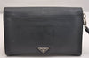 Authentic PRADA Saffiano Leather Nappa Vintage Clutch Hand Bag Purse Black 2350I