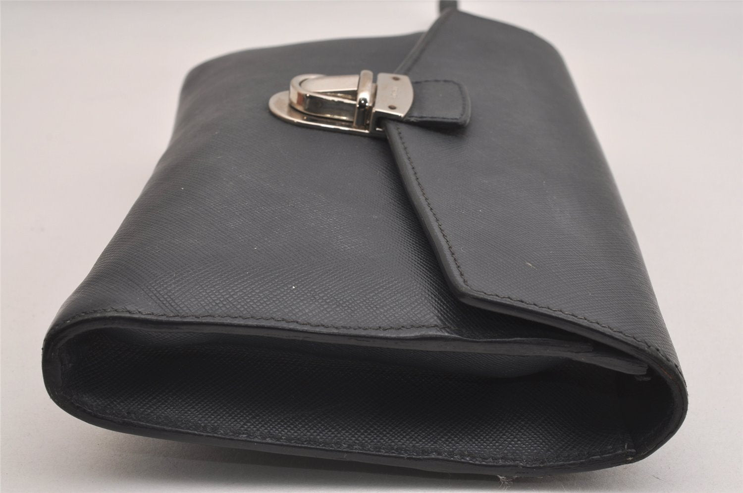 Authentic PRADA Saffiano Leather Nappa Vintage Clutch Hand Bag Purse Black 2350I