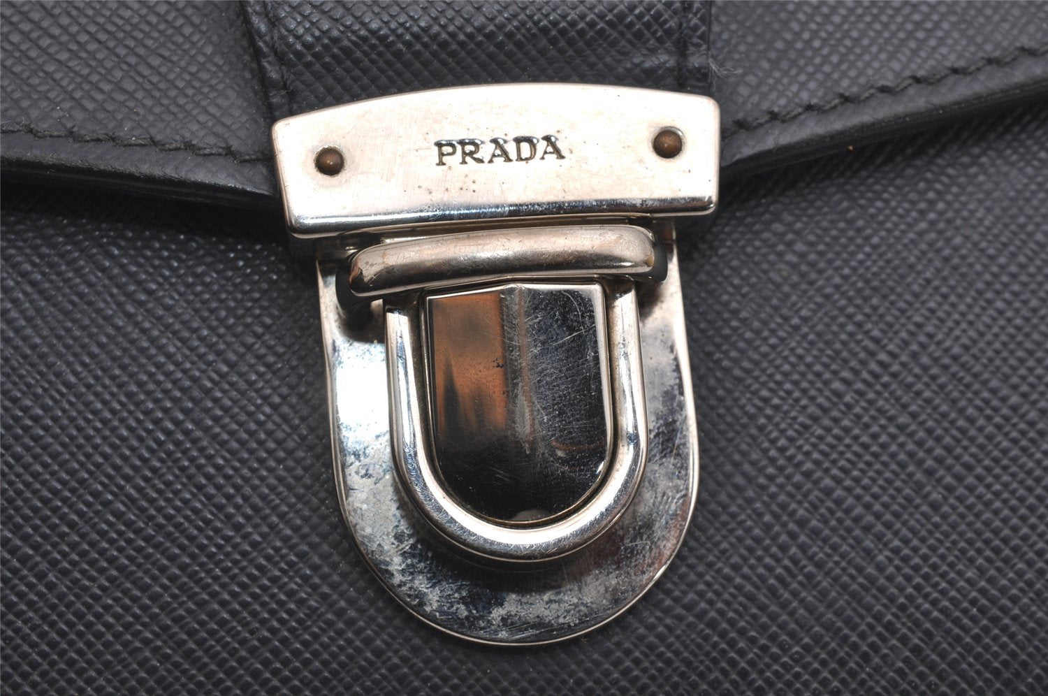 Authentic PRADA Saffiano Leather Nappa Vintage Clutch Hand Bag Purse Black 2350I