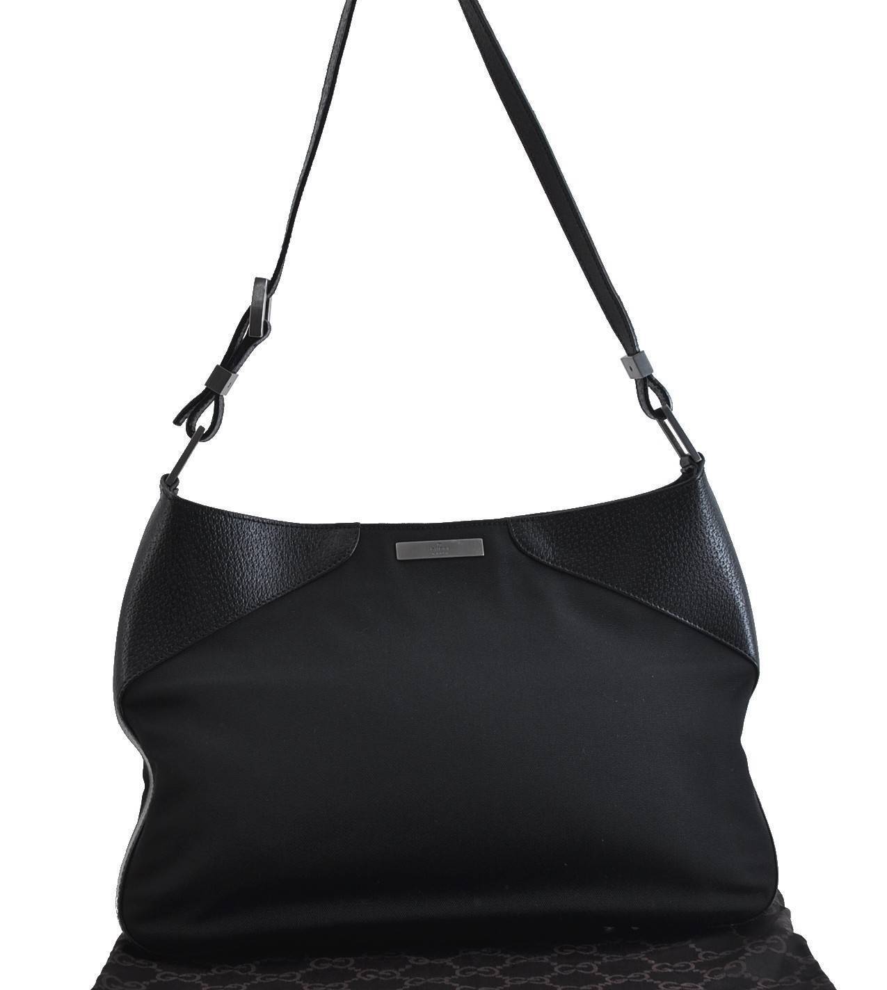 Authentic GUCCI Shoulder Hand Bag Purse GG Nylon Leather 0013305 Black  2351C