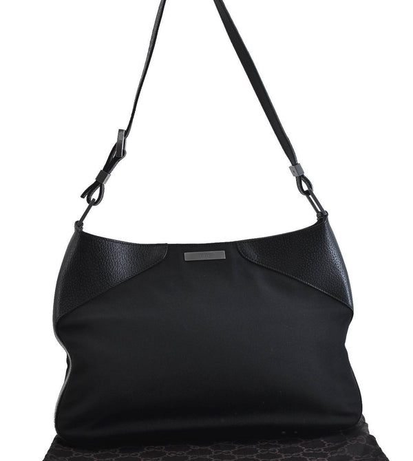 Authentic GUCCI Shoulder Hand Bag Purse GG Nylon Leather 0013305 Black  2351C