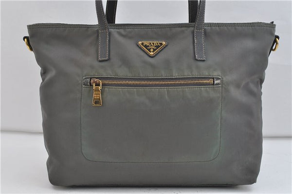 PRADA Vela Colour Nylon Leather Shoulder Tote Bag BR4842 Green Khaki Gray 2351D