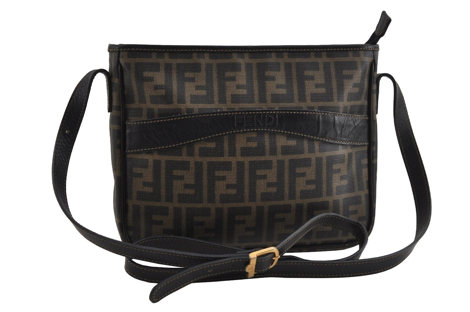 Authentic FENDI Zucca Shoulder Cross Body Bag Purse PVC Leather Brown 2359I