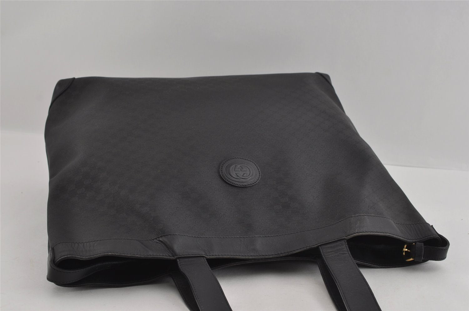 Authentic GUCCI Vintage Micro GG PVC Leather Shoulder Tote Bag Black 2360I