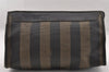Authentic FENDI Pequin Clutch Hand Bag Purse PVC Leather Brown Black Junk 2362I