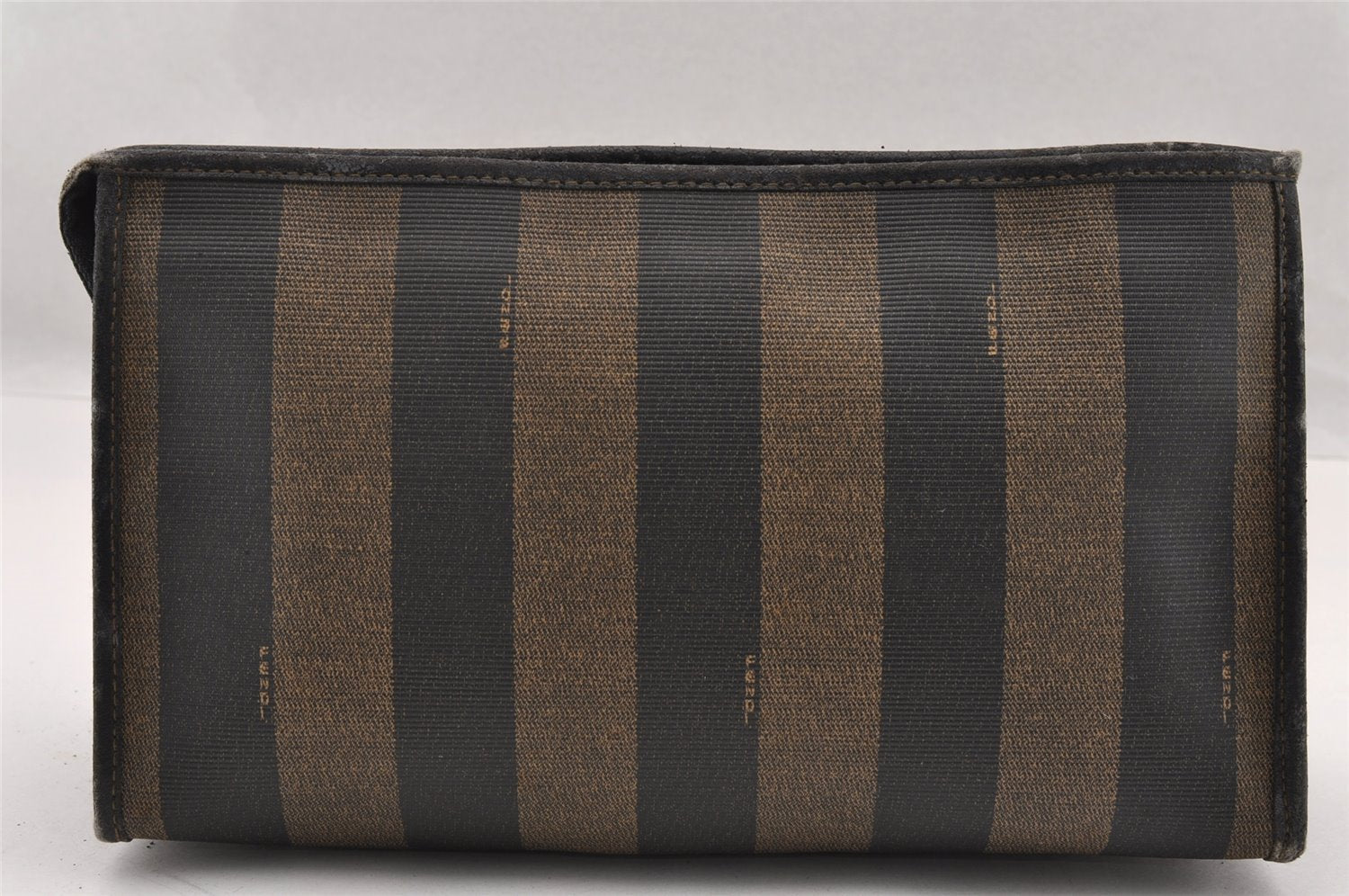 Authentic FENDI Pequin Clutch Hand Bag Purse PVC Leather Brown Black Junk 2362I