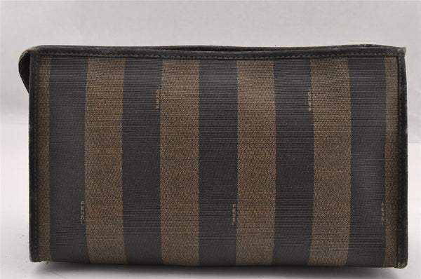 Authentic FENDI Pequin Clutch Hand Bag Purse PVC Leather Brown Black Junk 2362I